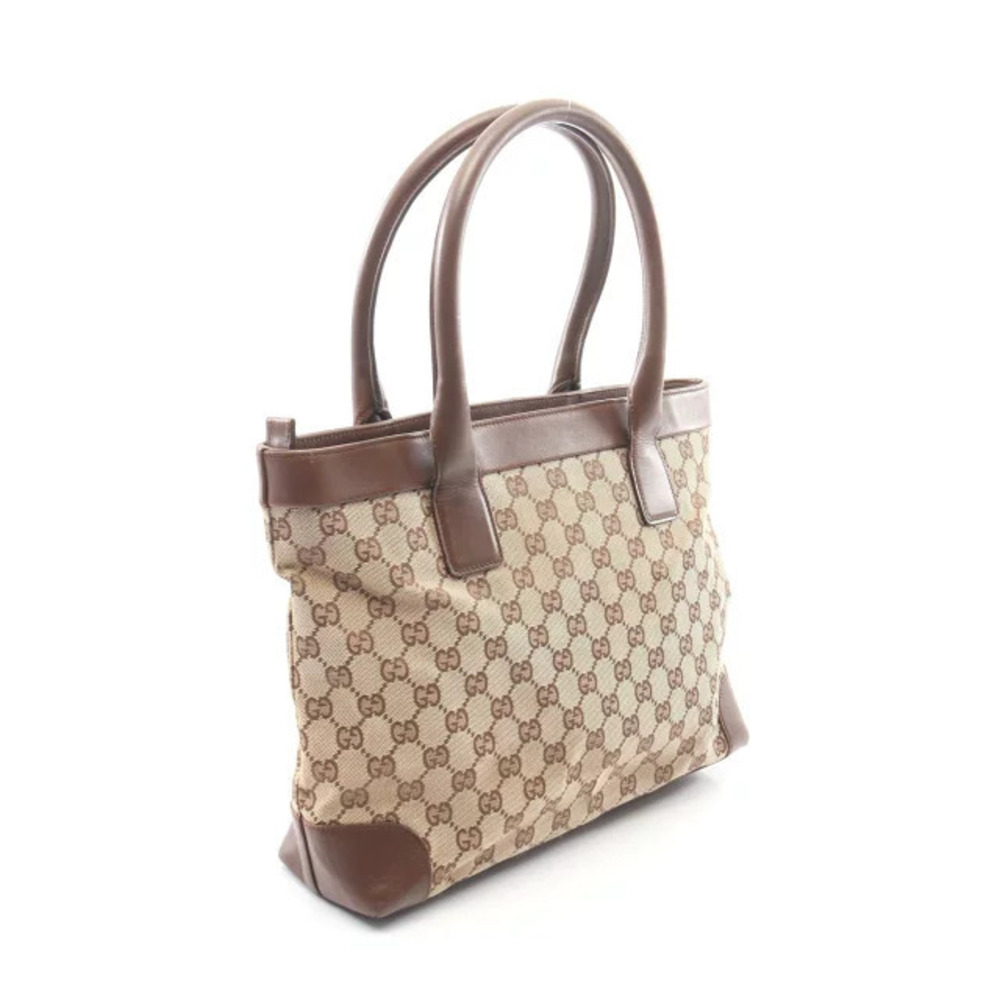 Gucci Cream Leather Brown Bag Tote Beige Canvas GG Brown Tan